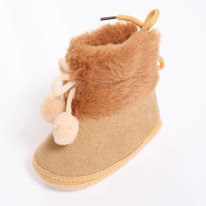 Winter Baby Boots Plus Velvet Snow Booties Baby Shoes Warm baby Girl Shoes Pompom Soft Sole Indoor Walking Shoe
