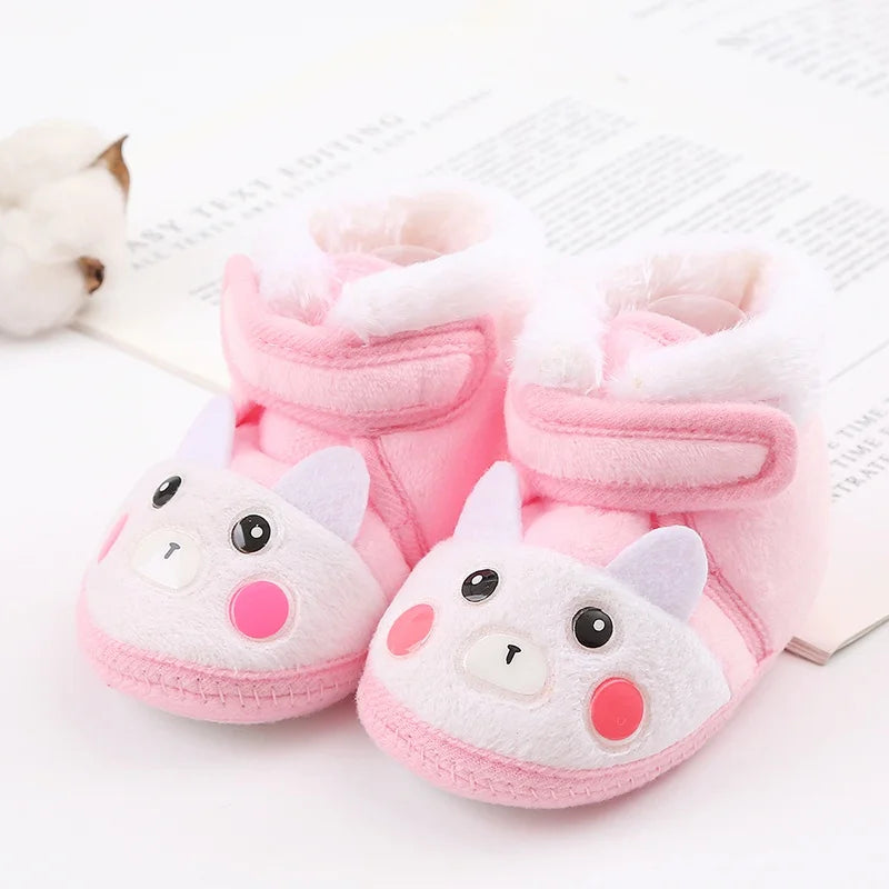 Winter Snow Baby Boots Cute Bear Warm Fluff Balls Indoor Soft Sole Infant Newborn Toddler Baby Shoes 0-18M