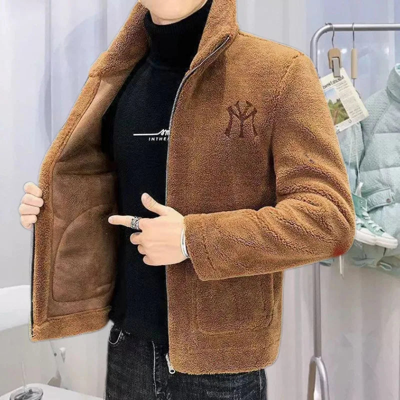 2025 New Hot Selling Autumn/winter Fashion Men's Imitation Lamb Wool Jacket With Collar Thick Wool Jacket Men's Top Coat