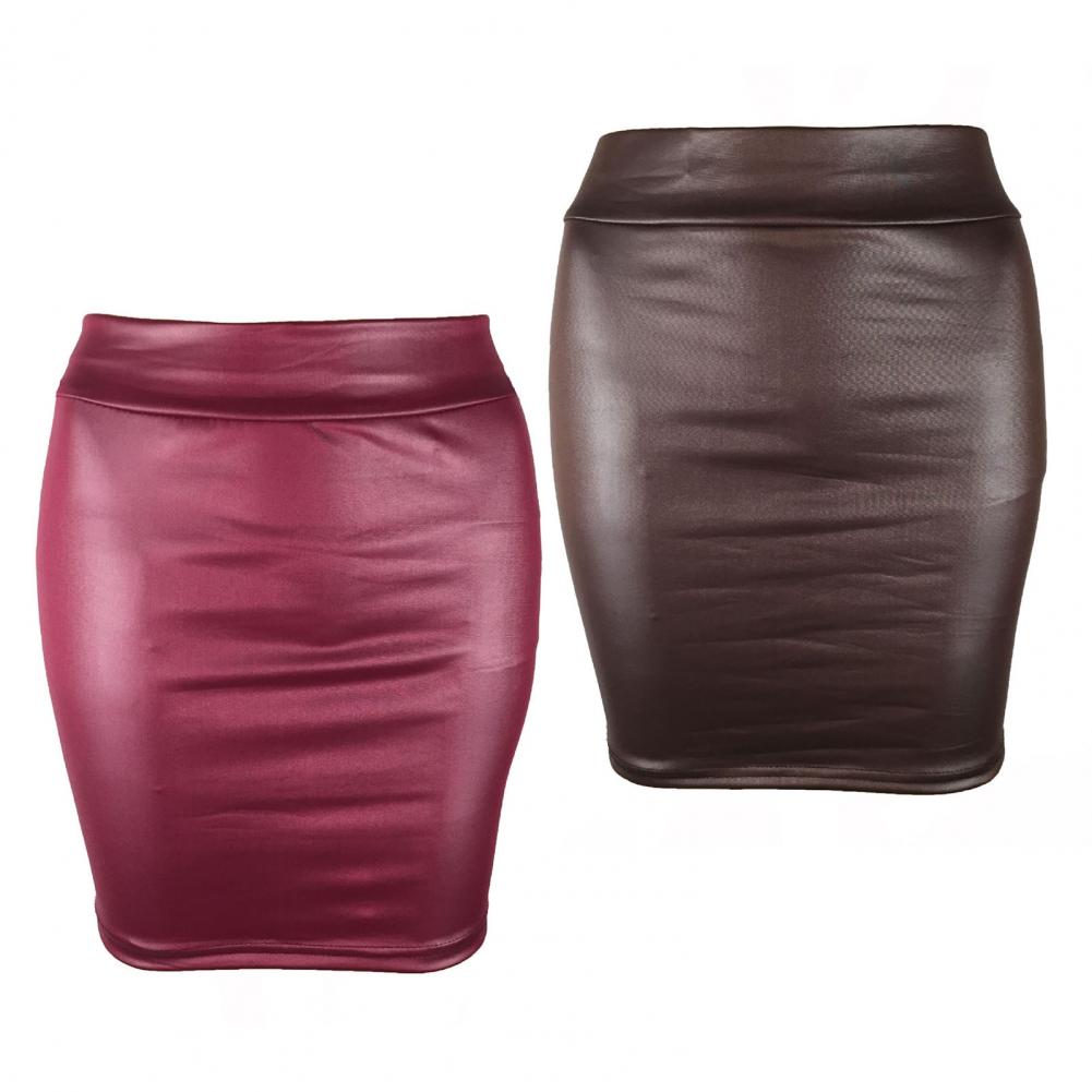 Women Mini Skirt Solid Color High Waist Slim Fit Skinny Matte Faux Leather Cozy Commuter Bodycon Skirt OL Office Pencil Skirts