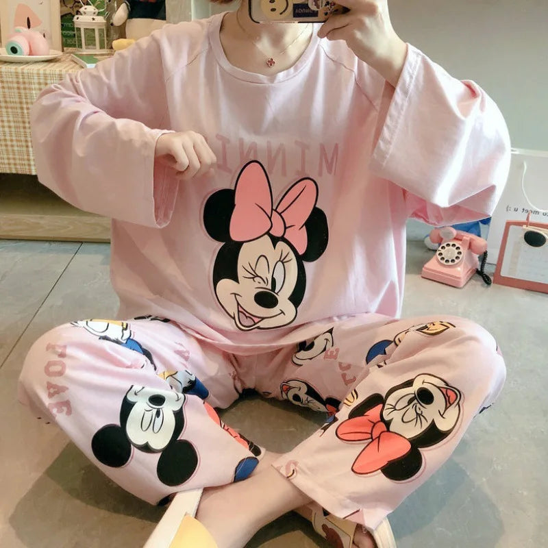 Women's Pajamas Sets Spring Autumn Two-Piece Cute Print Pajama Long Sleeve Pajama Home Clothes Two-piece
