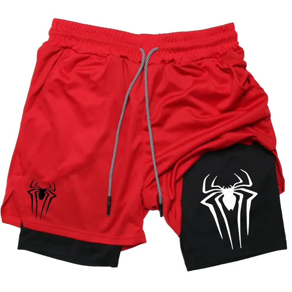 Men's Workout Compression Set Y2K Spider Printed Gym T-shirts Breathable Running Shorts Quick Dry Sports Rash Guard Sportwear Set