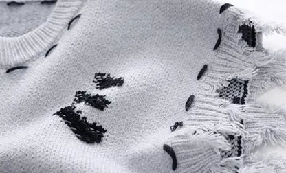 Sweater Vests Men Frayed Raw Edge Comfortable Sleeveless All-match Japanese Style Knitting Leisure Daily Chic Aesthetic Classic