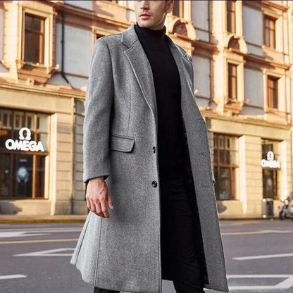 Korean Trend Men's Loose Casual Single-breasted Overcoat Autumn Winter Fashion New Long Sleeve Woolen Long Coat 2025