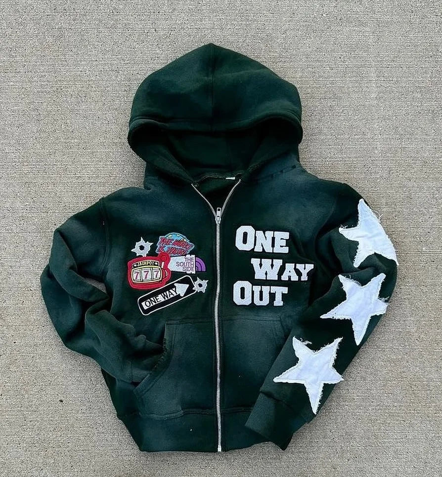 Harajuku Hip Hop High Street embroidery zipper hoodie men Y2k 2025 fall new jacket American retro punk oversized sweatshirt