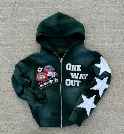 Harajuku Hip Hop High Street embroidery zipper hoodie men Y2k 2025 fall new jacket American retro punk oversized sweatshirt