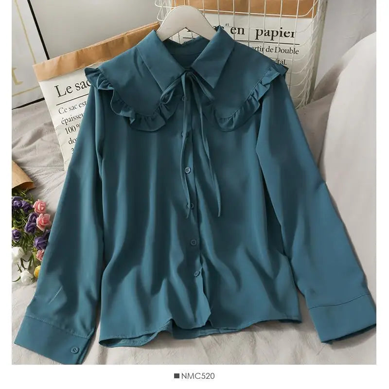 Women Sweet Shirts Cute Tops Peter Pan Collar S-3XL Loose Fashion Temper Minimalist Lolita French Elegant Clothes Trendy 5-Color