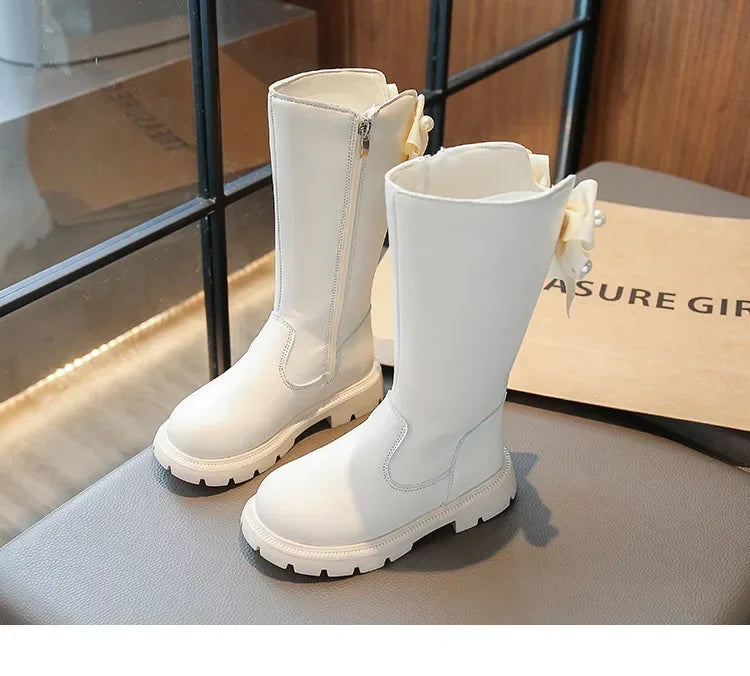 Knee Length Boots Children Shoes New 2025 Autumn Winter Fashion High Top Student Shoes Girls Princess Shoes with Bow Kids Boots