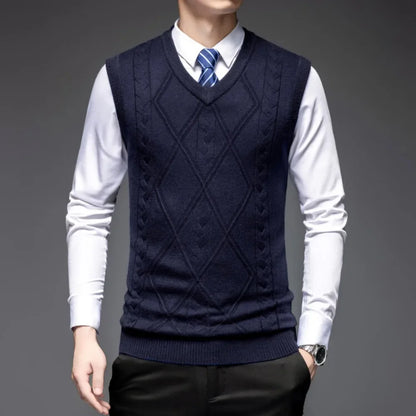 2025 New Trend Men's Business Casual Pullover Wear Warm Sleeveless Wool Knitted Sweater Vest Tops