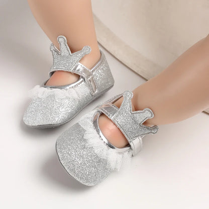 Cute 0-18M Spring Newborn Silver Baby Shoes Non Slip Cloth Bottom Girl Shoes Elegant Breathable Casual Baby First Walking Shoes