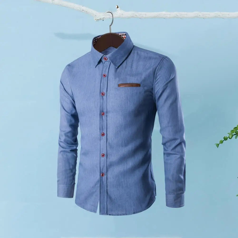 Men's Denim Shirts 2025 Long Sleeve Men Dress Shirt Fashion Slim Fit Style Navy Blue Jeans Male Shirt Long sleeve Shirt For Men