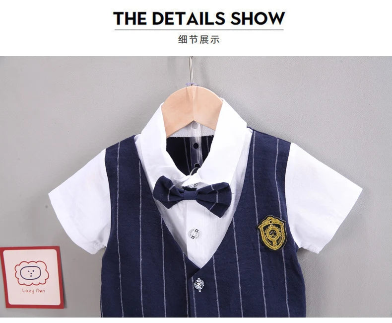 IENENS Baby Clothing Sets Boys Formal Dress Summer Shirt + Shorts Suits Kids Short Sleeve Outfits Toddler Birthday Party Clothes