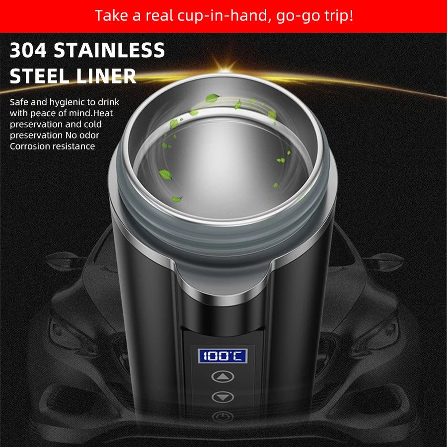 450ml Smart Car Heated Mug 12V24V Pop-up Lid Touch Screen Temperature Control Stainless Steel Portable Travel Thermal Coffee Mug