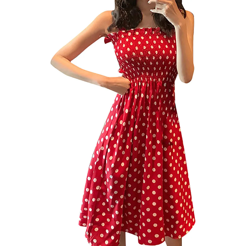 Women's Dresses 2025 Summer Fashion Loose None Sleeve Polka Dot Shoulder Plus Size Casual Dress Sexy Dress