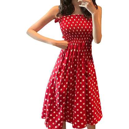 Women's Dresses 2025 Summer Fashion Loose None Sleeve Polka Dot Shoulder Plus Size Casual Dress Sexy Dress