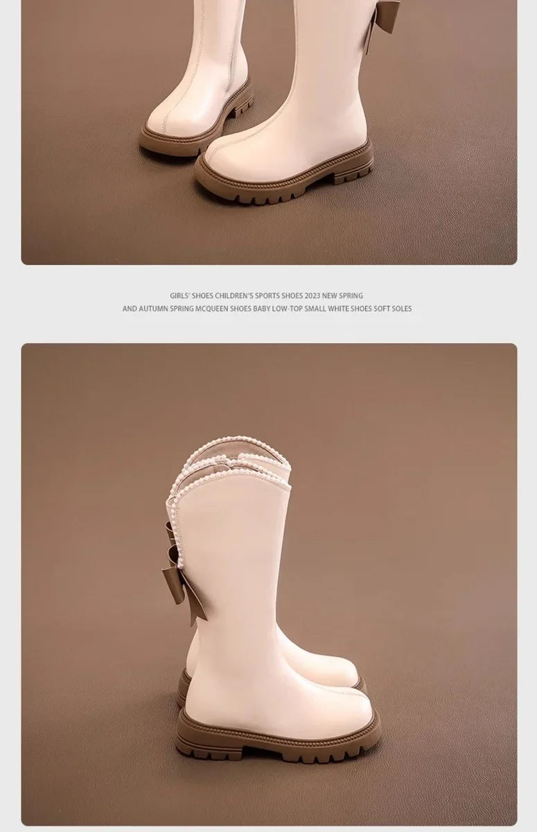 Long Boots for Girls and Children 2025 New Winter Long Leather Boots Princess Foreign Girls Plus Cashmere Shoes