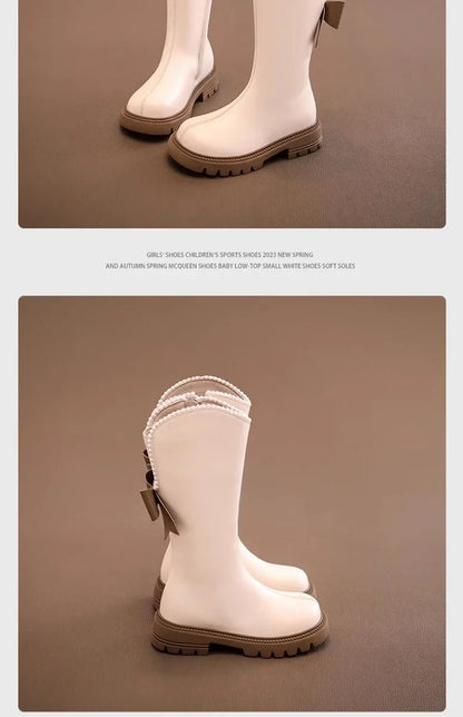 Long Boots for Girls and Children 2025 New Winter Long Leather Boots Princess Foreign Girls Plus Cashmere Shoes