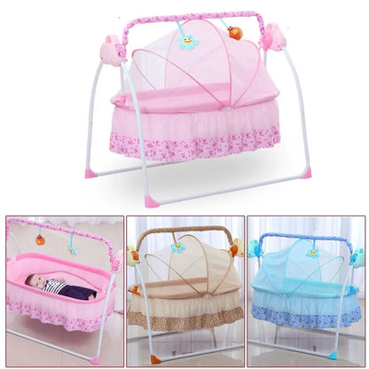 Electric Baby Cradle Auto Swing Rocker Cot Infant Sleeping Bed Swing Crib Kit Timer +Bluetooth Music +Mat +Pillow 5Gears Adjustable
