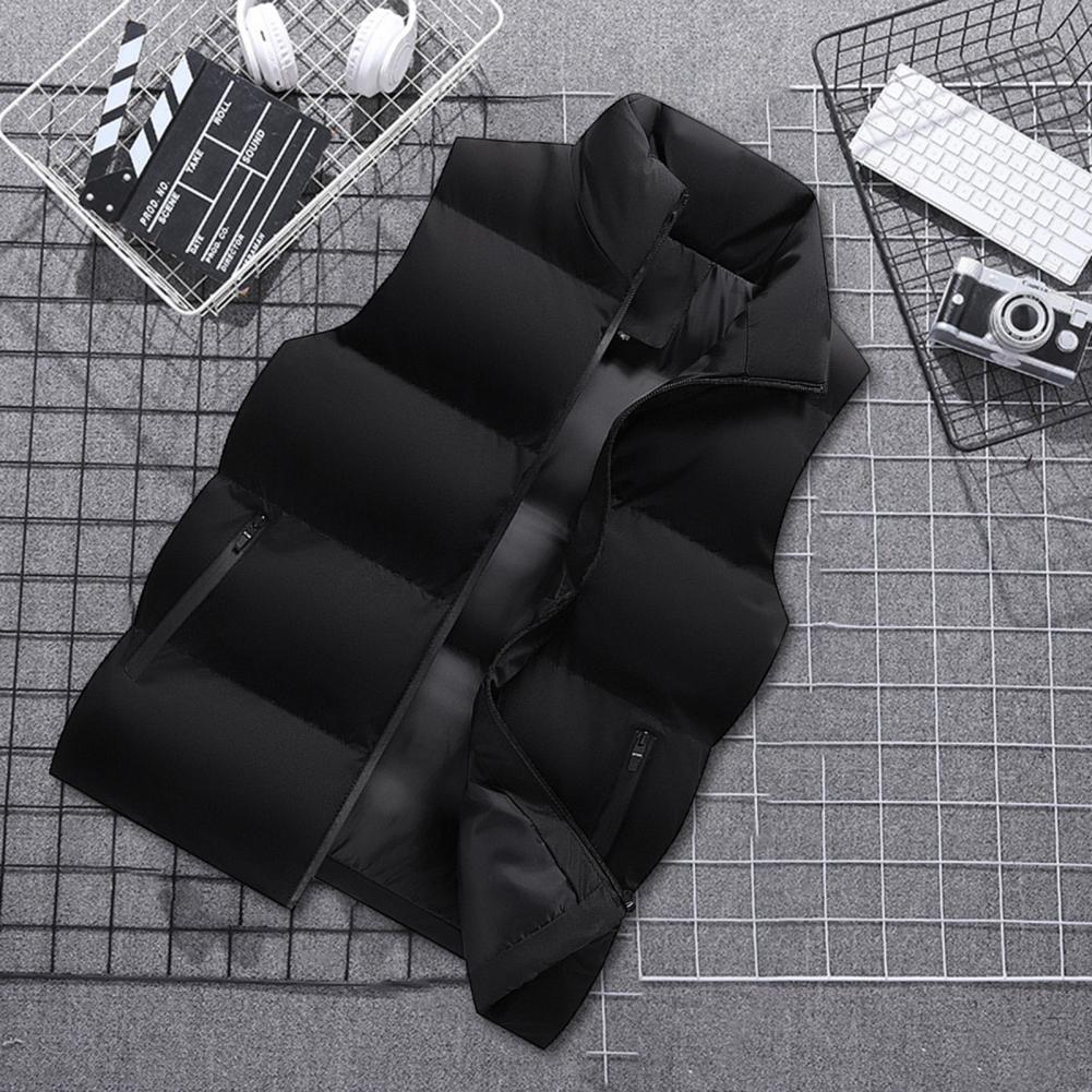 Men Waistcoat Thick Padded Cotton Vest Windproof Sleeveless Winter Outerwear Neck Zipper Cardigan Men Winter Coat