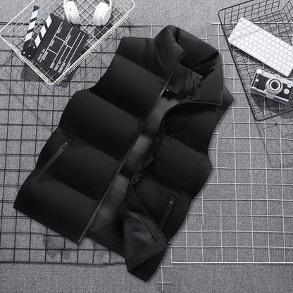Men Waistcoat Thick Padded Cotton Vest Windproof Sleeveless Winter Outerwear Neck Zipper Cardigan Men Winter Coat