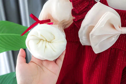 Toddler Baby Girls Dress Autumn  Winter Kids Red Christmas New Year Plush Warm Dress Infant Clothing Set Top+ skirt For 1-4 Years