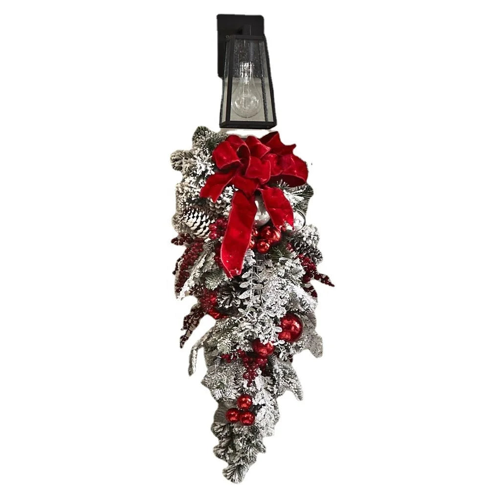 Holiday Wall Door Decoration Christmas Garland Wreath with Red Silver Christmas Ornament Balls