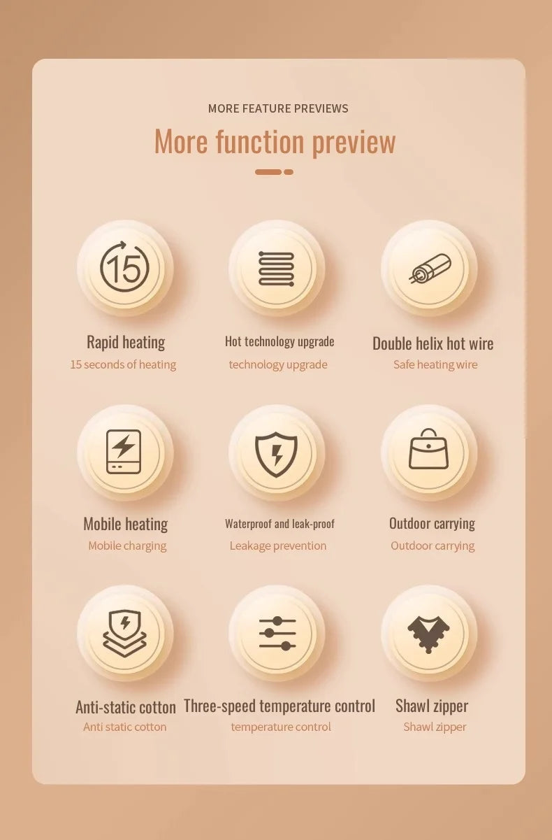 Electric Blanket Heated Shawl USB Warming Blanket Portable Washable Graphene Heating Blanket for Winter