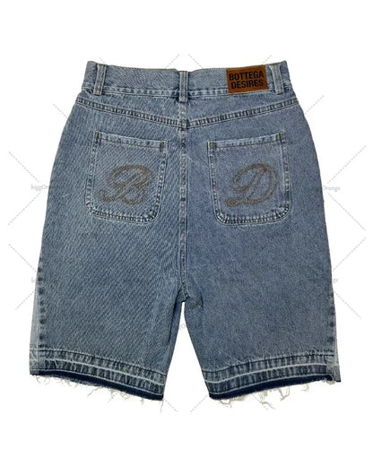 American Street Harajuku Retro Denim Shorts with Letter Embroidery Oversized Jeans Men Y2k Loose Casual Versatile Shorts Women
