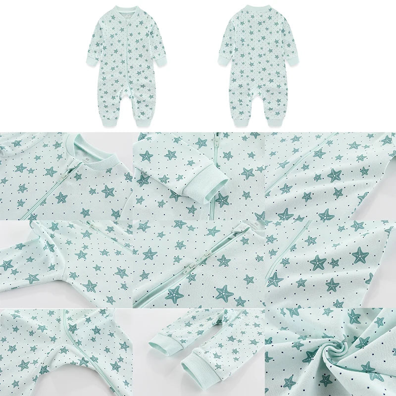 Newborn Baby 2-way Zipper Romper Cotton One-piece suit 0-24 Months Long Sleeve Newborn Baby Pajamas Comfortable Breathable