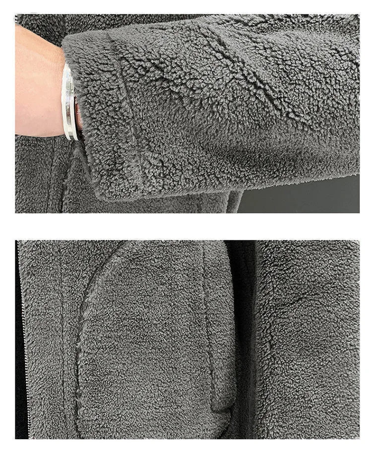 2025 New Hot Selling Autumn/winter Fashion Men's Imitation Lamb Wool Jacket With Collar Thick Wool Jacket Men's Top Coat