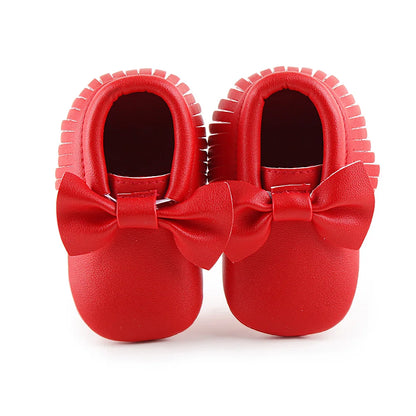Meckior Baby Shoes Newborn Infant Boy Girl First Walker PU Sofe Sole Princess Bowknot Fringe Toddler Baby Crib Shoes Casual