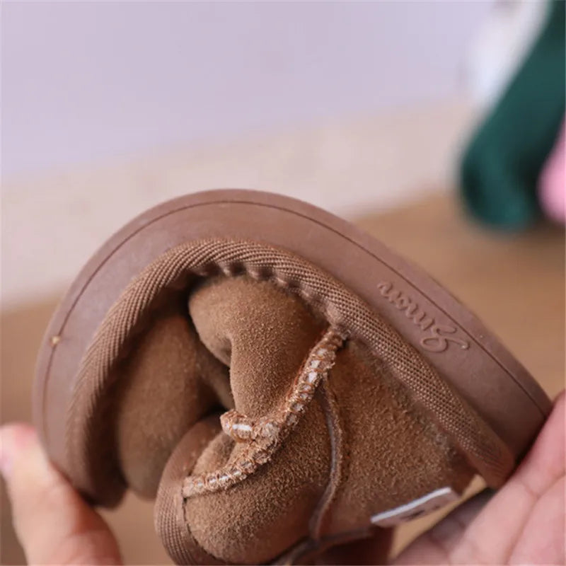 2025 New Winter Baby Snow Boots leather Warm Plush Little Boys Shoes Non-slip Fashion Toddler Girls Boots