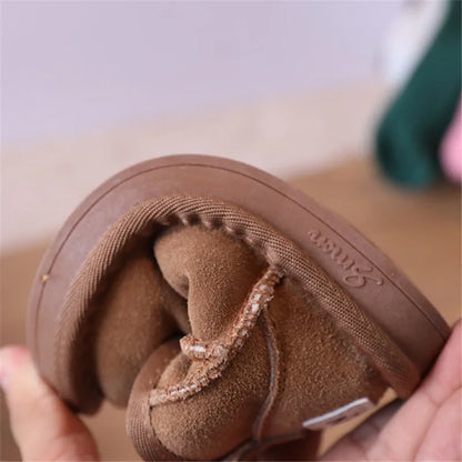 2025 New Winter Baby Snow Boots leather Warm Plush Little Boys Shoes Non-slip Fashion Toddler Girls Boots