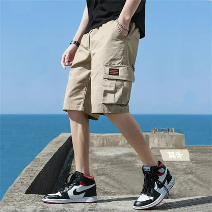 Men Trend Cargo Shorts Men's Letter Print Pocket Shorts Summer New Fashion Casual Straight Shorts Male ropa hombre