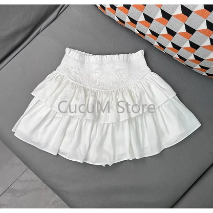 Sweet Cake Skirt Women's Ruffles Casual Simple Short Mini White Chiffon Skirt Black Korean New 2025 Puffy Ballet Style Skirts