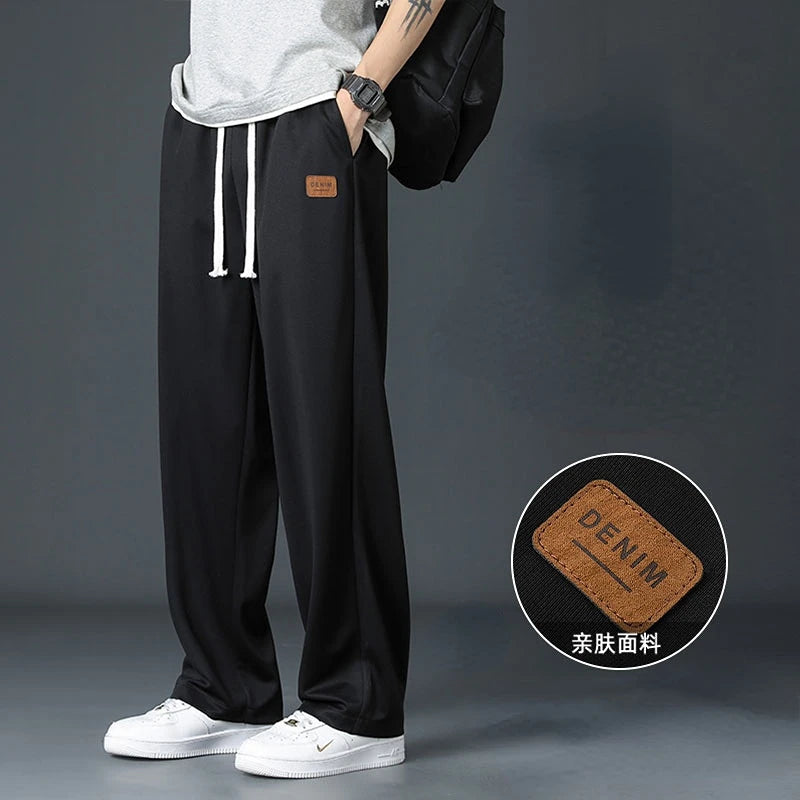 Spring Summer Men Oversize Casual Pants Fashion New Male Drawstring Elastic Waist Solid Loose Sports Wide Leg Straight Trousers