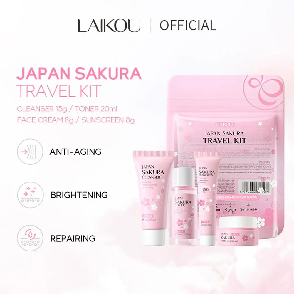 Sakura Skin Care Set facial Cleanser, Serum, Toner, Sunscreen, facial cream Beauty skin care For Women Gifts Routine Travel Kit