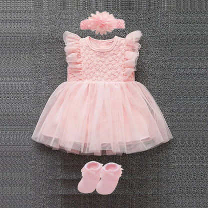 New Born Baby Girl Dress Clothes Christening Dress Classic Infant Baptism Wedding Tulle Dress for Spring Summer 0 3 6 Months