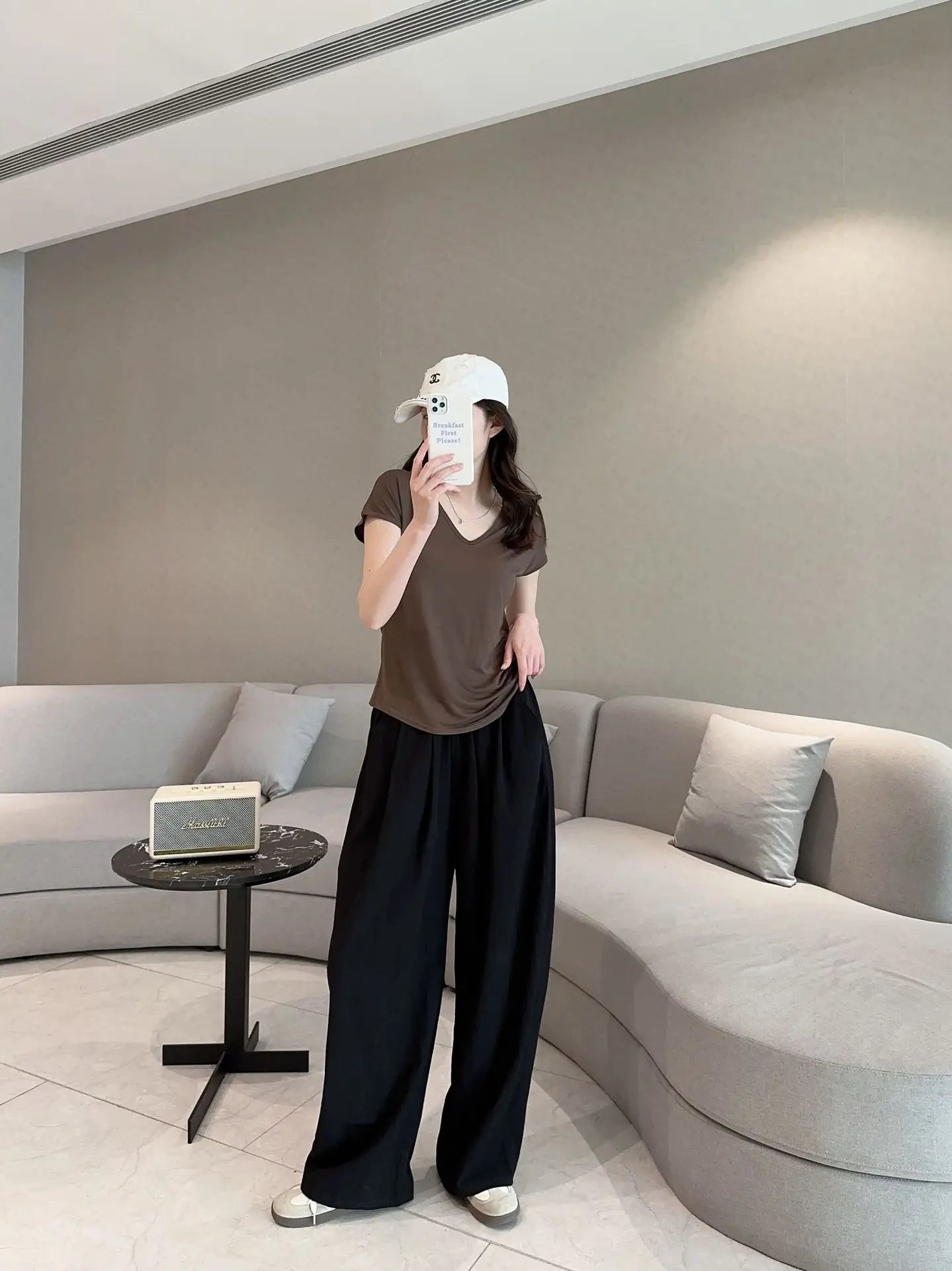 Modal Home wear 2pcs set V-Neck T-shirt sleeveless and Pants summer women's Loose sleepwear suits Solid color Casual Pajamas sets