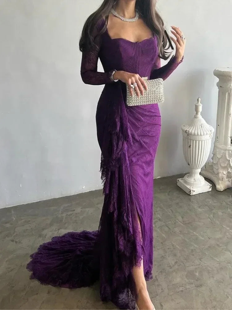 2025 New Long Dresses for Party Evening Formal Bodycon Summer Clothes Women Autumn Summer Lace Floor-Length Dress