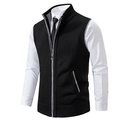 Vest Men Knitted Sleeveless Sweater Jacket Wool Velvet Zipper Cardigan Turn-down Pullovers Turtleneck Sweater coat Knit Waistcoat