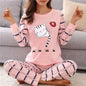 Cartoon Cotton Pajamas Women's Spring and Autumn Models Long-sleeved Home Service Women's Simple Loose Casual Suit Large Size