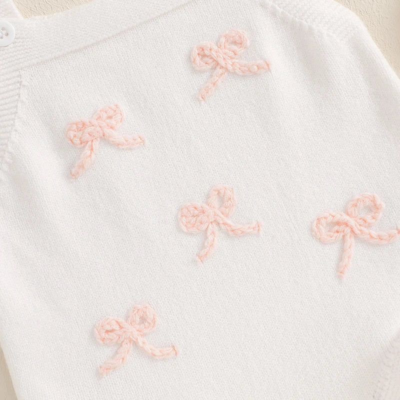 Suefunskry Baby Girl Overalls, Sleeveless Bows Pattern Knit Romper Bodysuit Spring Fall Clothes for Casual Daily