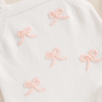 Suefunskry Baby Girl Overalls, Sleeveless Bows Pattern Knit Romper Bodysuit Spring Fall Clothes for Casual Daily