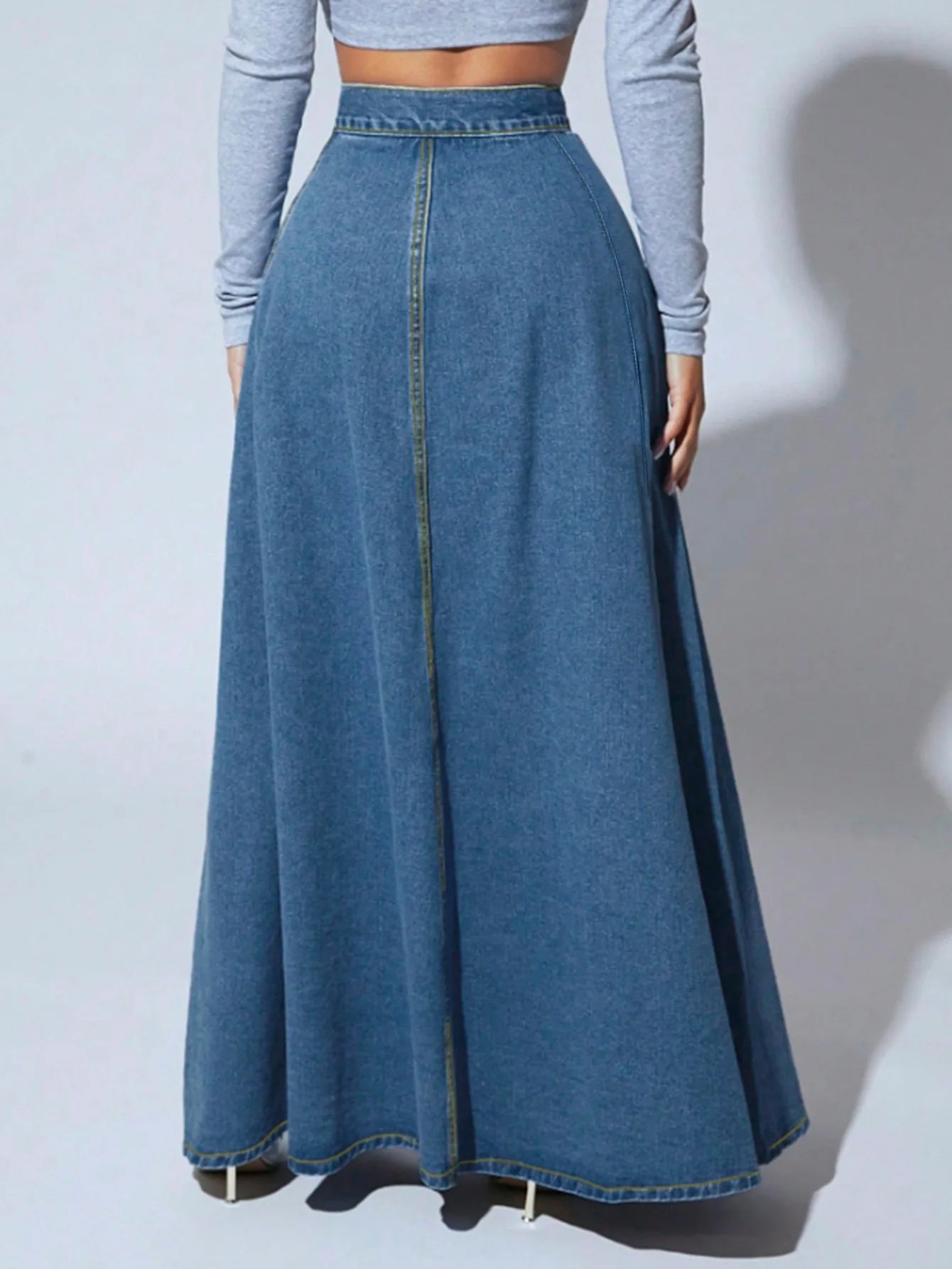 Denim Skirts Women Long Skirt A Line Single Breasted High Waist Jeans Vintage Maxi Simple Casual Elegant Splice Y2k Streetwear