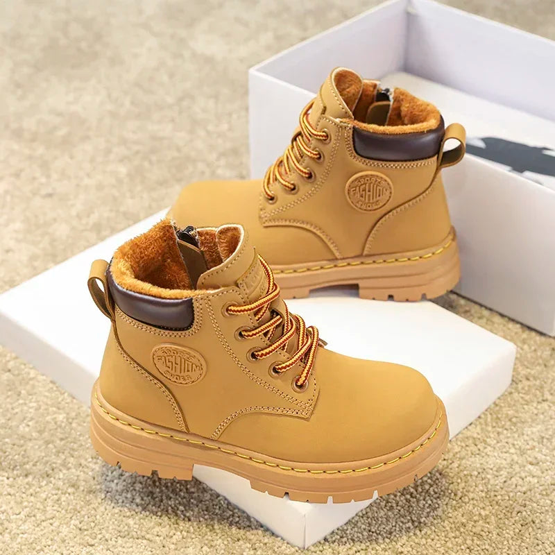 Classic Children Biker Boots Kids Tooling Boot Winter Child Plus Velvet Warm Snow Boot Anti-slip Wear-resistant Girls Boys Shoes
