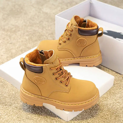 Classic Children Biker Boots Kids Tooling Boot Winter Child Plus Velvet Warm Snow Boot Anti-slip Wear-resistant Girls Boys Shoes