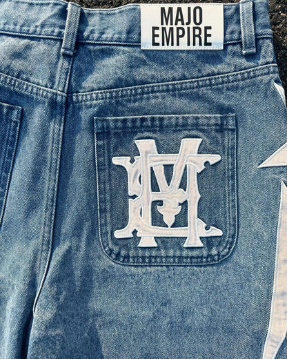 American fashion trend Street style wide-leg Jeans for men Y2k embroidered baggy jeans Goth punk High street casual shorts