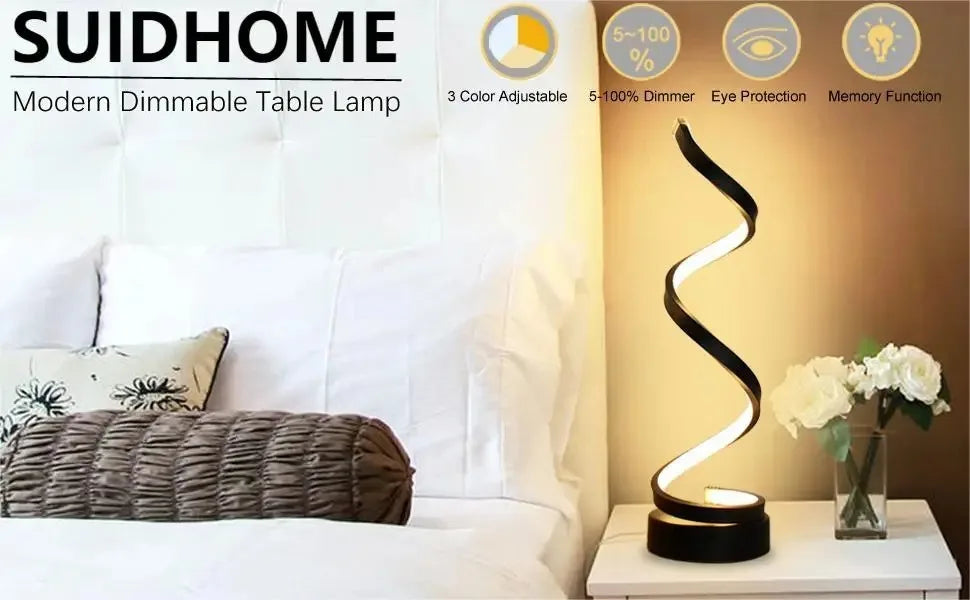 Table Lamps for Living Room, Modern Spiral Dimmable LED Table Lamp, Small Bedside Lamps, Nightstand Lamp for Bedroom Office Home