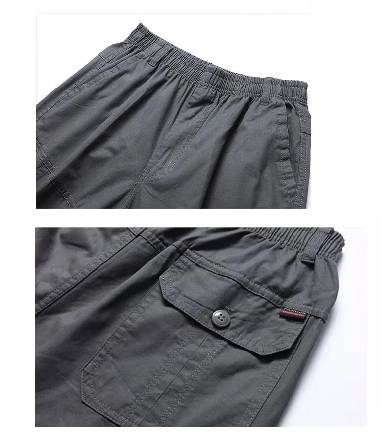 Men's Cargo Shorts Knee Pants Zipper Pocket Summer Cotton Shorts Climbing Jogger Elastic Waist Sports Wear